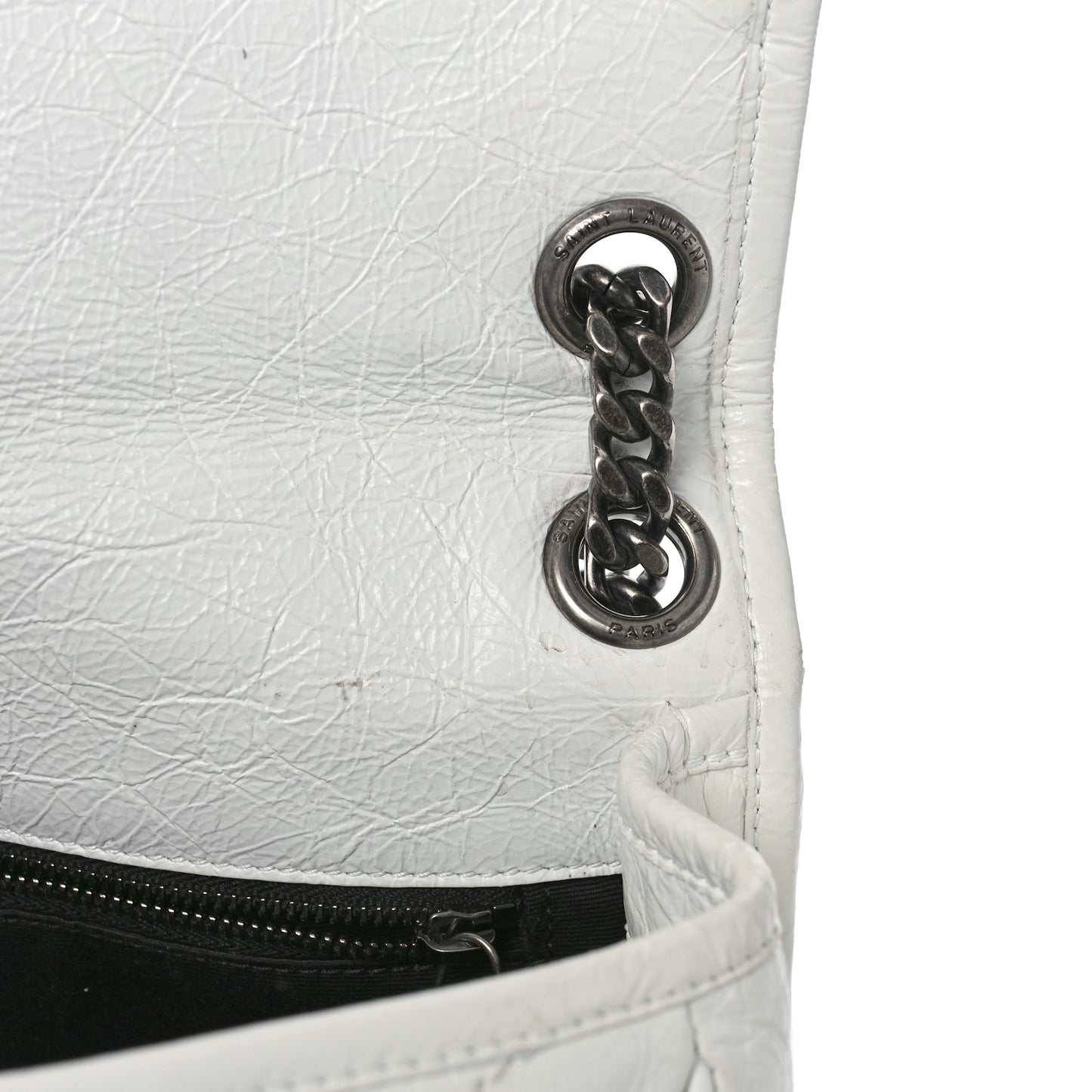 Crinkled Calfskin Matelasse Monogram Medium Niki Chain Satchel Dirty White