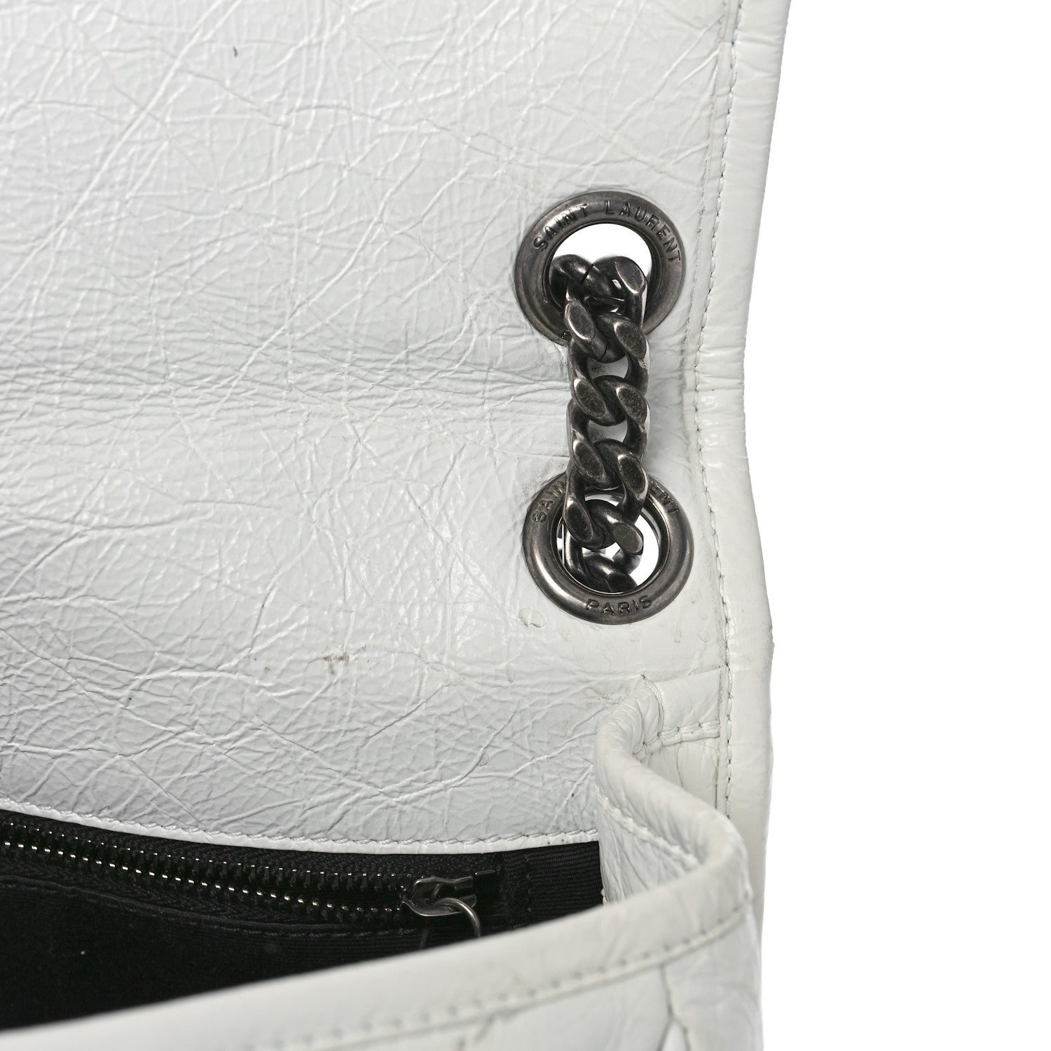 Saint Laurent Crinkled Calfskin Matelasse Monogram Medium Niki Chain Satchel Dirty White 10 of 15