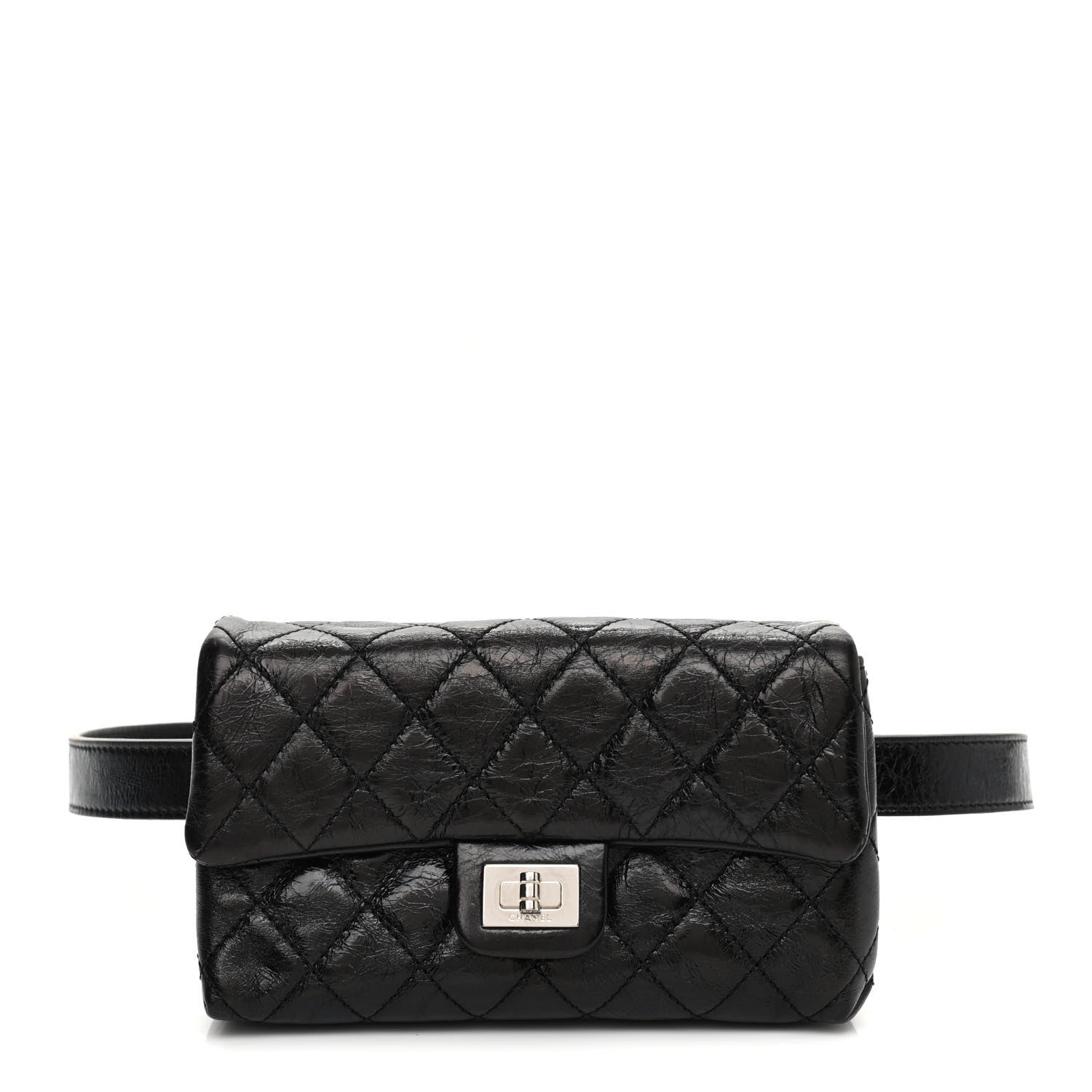 Chanel Glazed Calfskin Quilted 2.55 Reissue Flap Belt Bag Clutch 85 34 Black 1 of 11