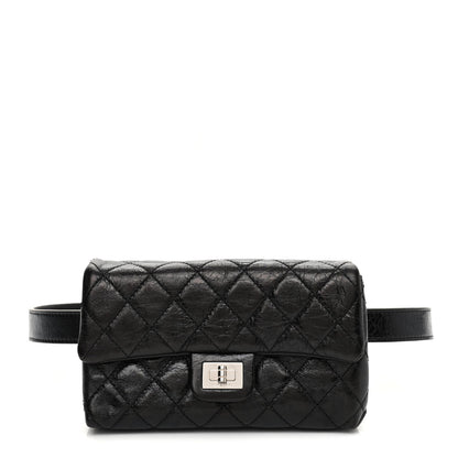 Chanel Glazed Calfskin Quilted 2.55 Reissue Flap Belt Bag Clutch 85 34 Black 1 of 11