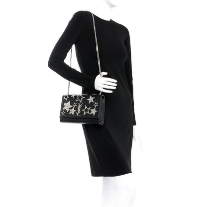 Saint Laurent Calfskin Crystal Star Medium Monogram Kate Satchel Black 2 of 9