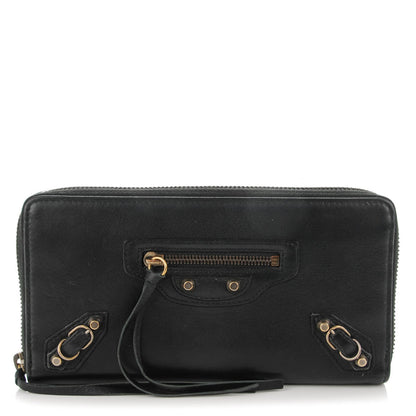 Balenciaga Calfskin Papier Continental Zip Around Wallet Black 1 of 8