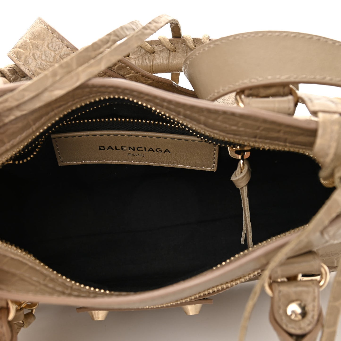 Calfskin Crocodile Embossed Classic Gold Hardware Mini City Beige Latte