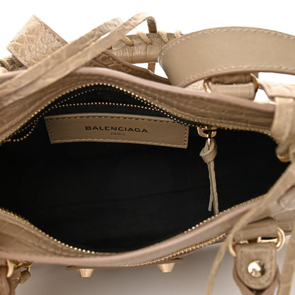 Balenciaga Calfskin Crocodile Embossed Classic Gold Hardware Mini City Beige Latte 5 of 10