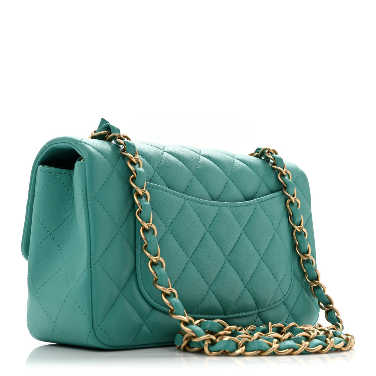 Lambskin Quilted Mini Rectangular Flap Turquoise