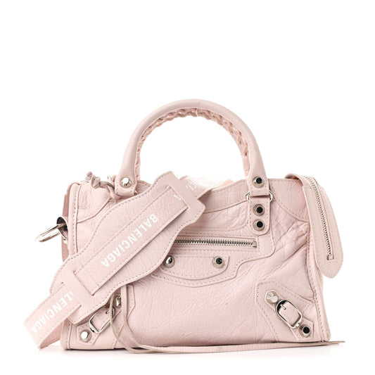 Agneau Classic Silver Hardware Mini City Logo Strap Light Rose White