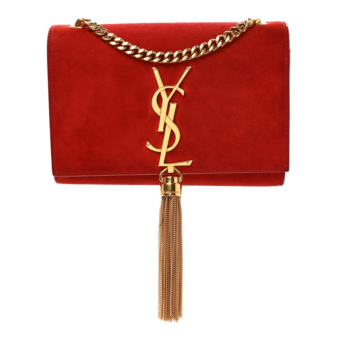 Suede Small Classic Monogram Kate Tassel Satchel Red