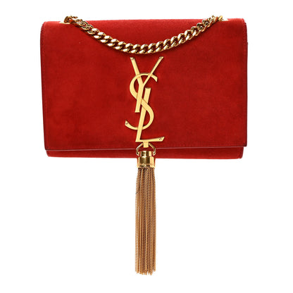 Saint Laurent Suede Small Classic Monogram Kate Tassel Satchel Red 1 of 8
