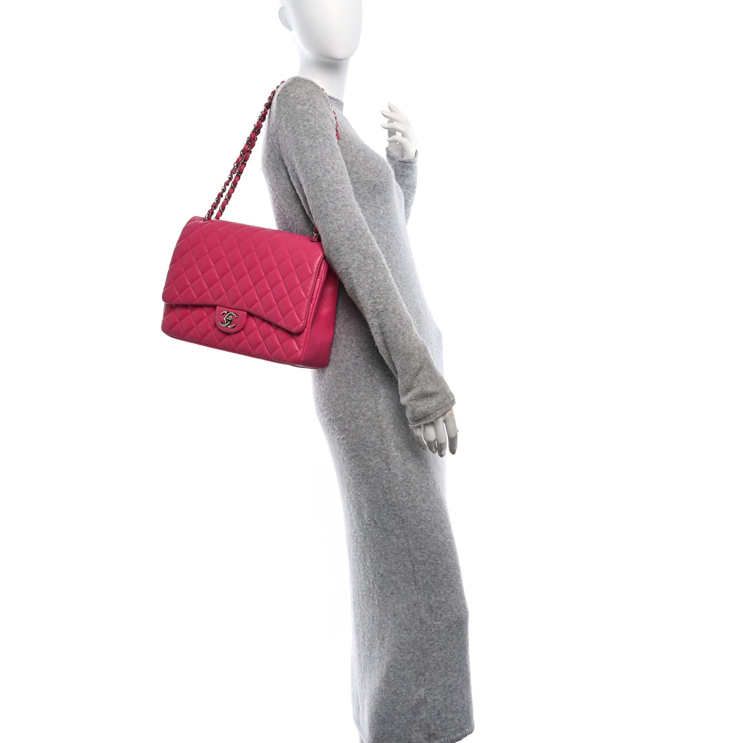 Lambskin Quilted Maxi Double Flap Fuchsia