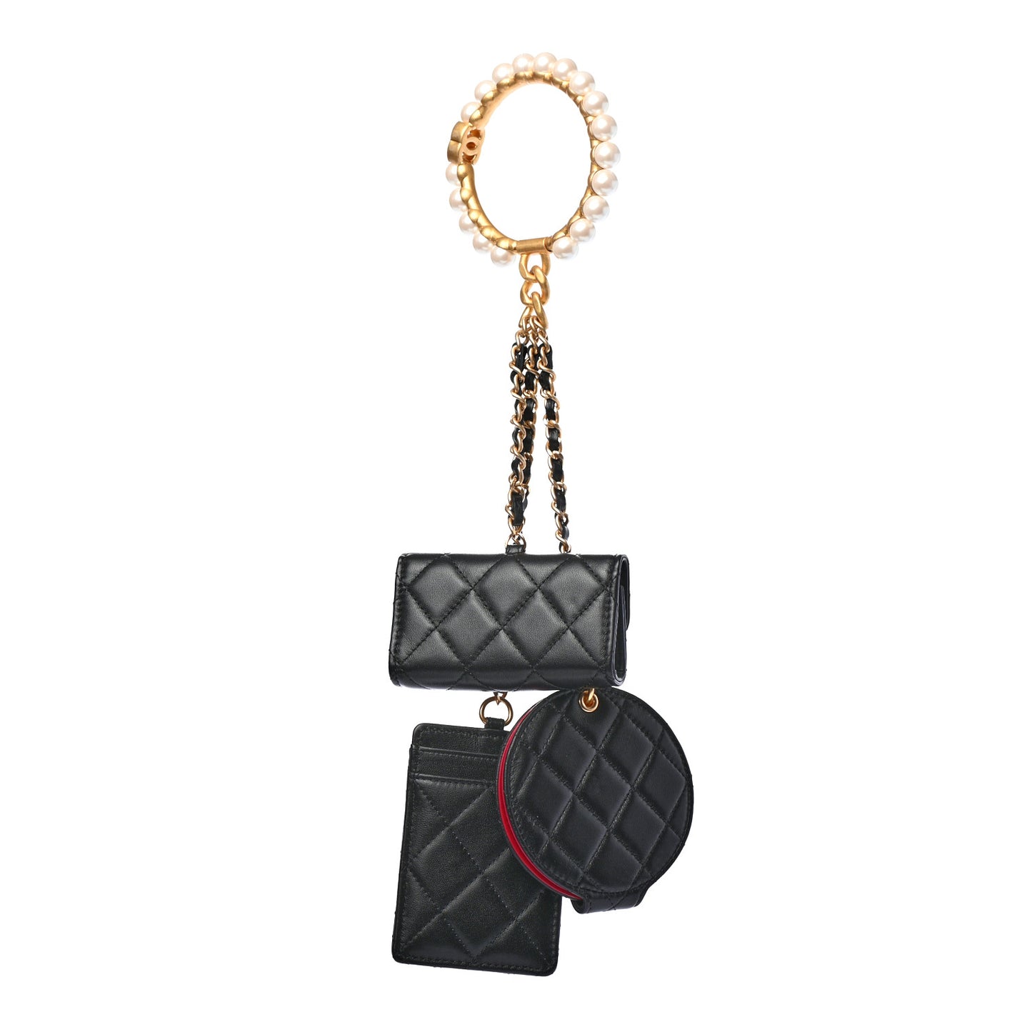 Pearl Lambskin Pearl Crown CC Wristlet Multi Pouches Black