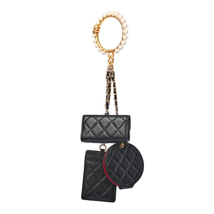 Chanel Pearl Lambskin Pearl Crown CC Wristlet Multi Pouches Black 2 of 9