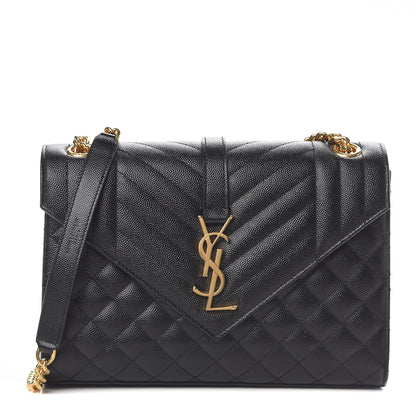 Saint Laurent Grain De Poudre Textured Mixed Matelasse Triquilt Medium Monogram Satchel Black 1 of 10