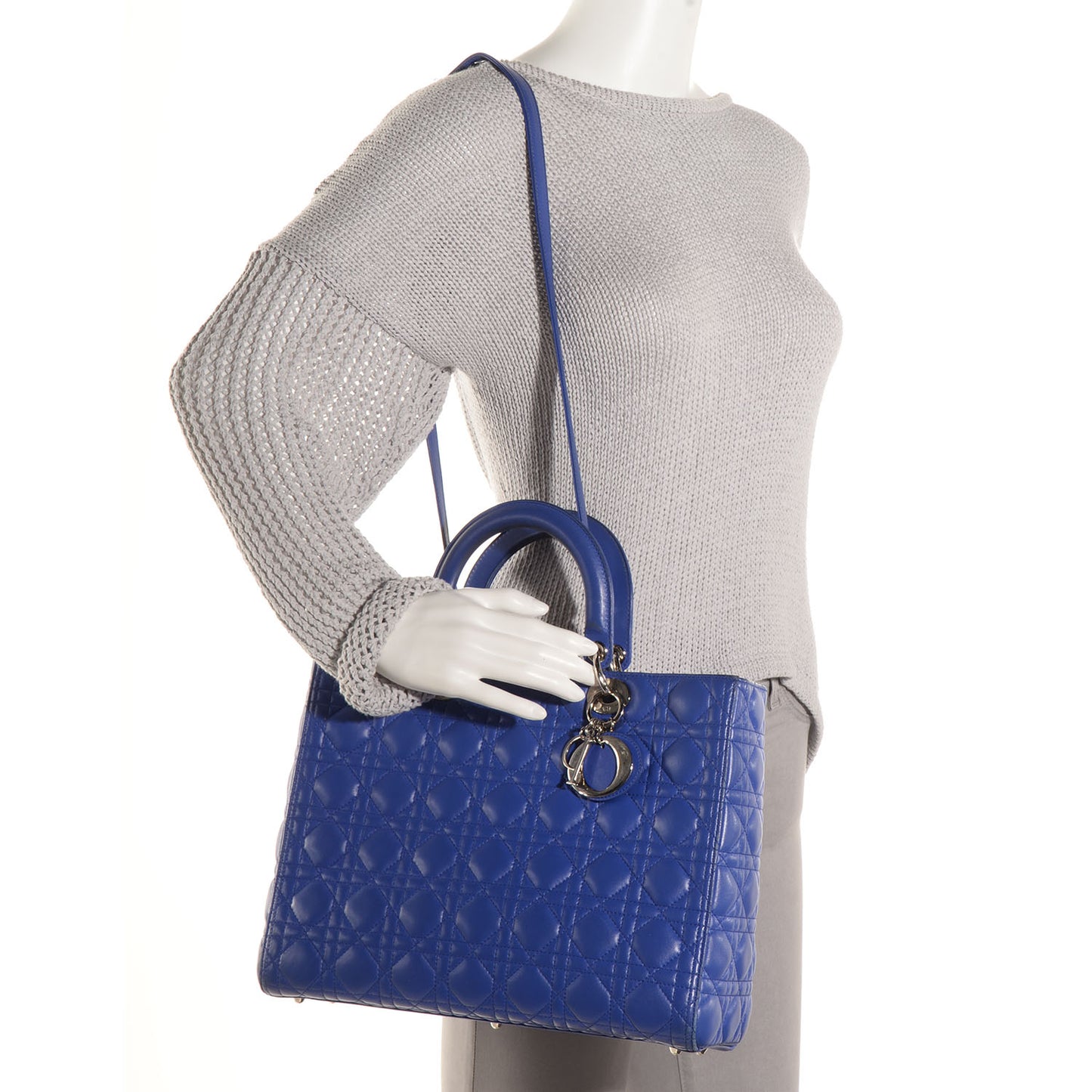 Lambskin Cannage Large Lady Dior Blue Persan
