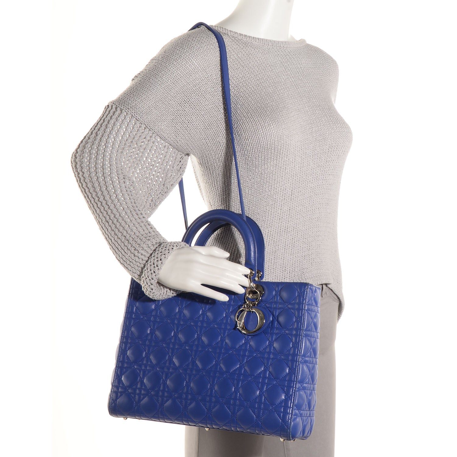 Christian Dior Lambskin Cannage Large Lady Dior Blue Persan 2 of 7