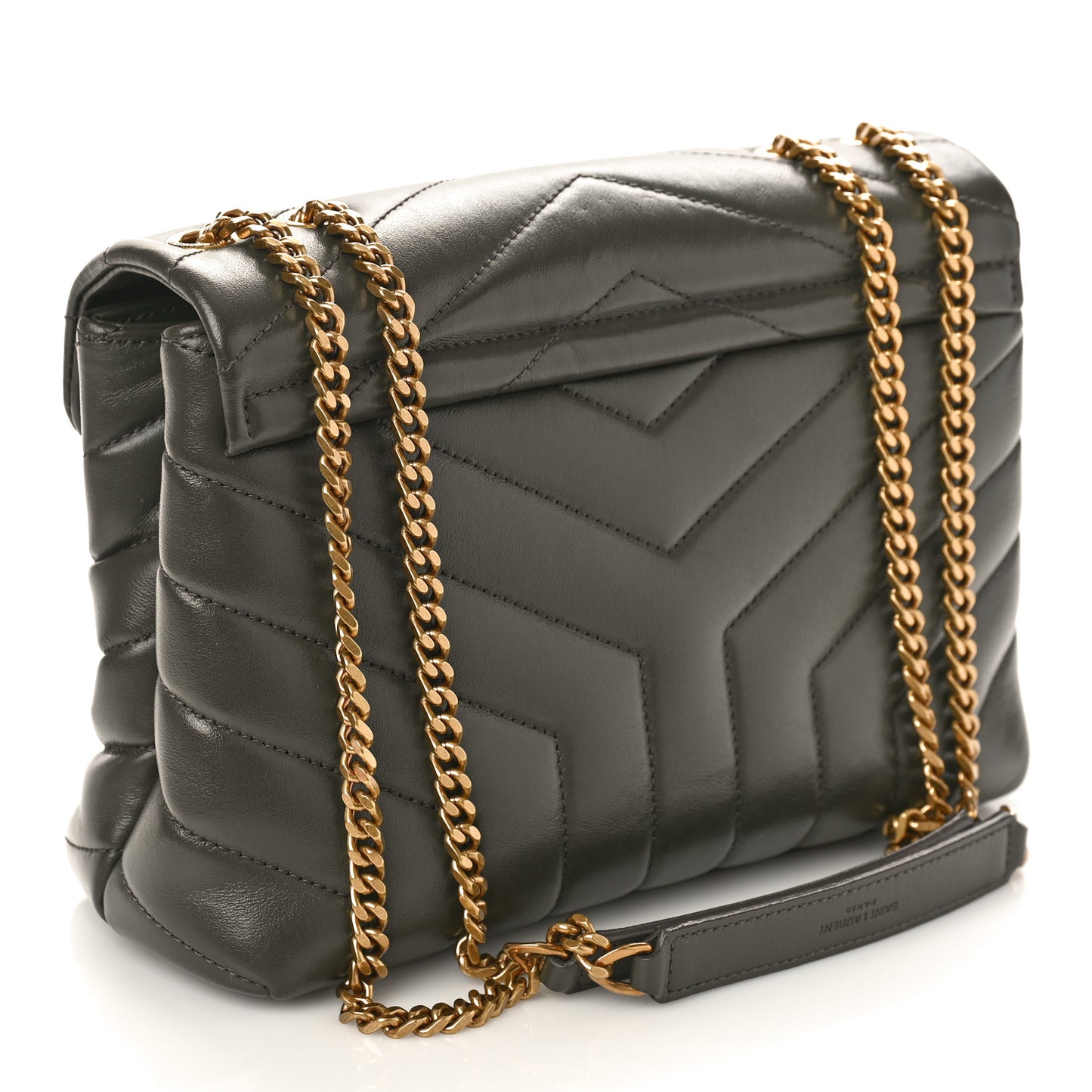 Calfskin Y Quilted Monogram Small Loulou Chain Satchel Grey Khaki