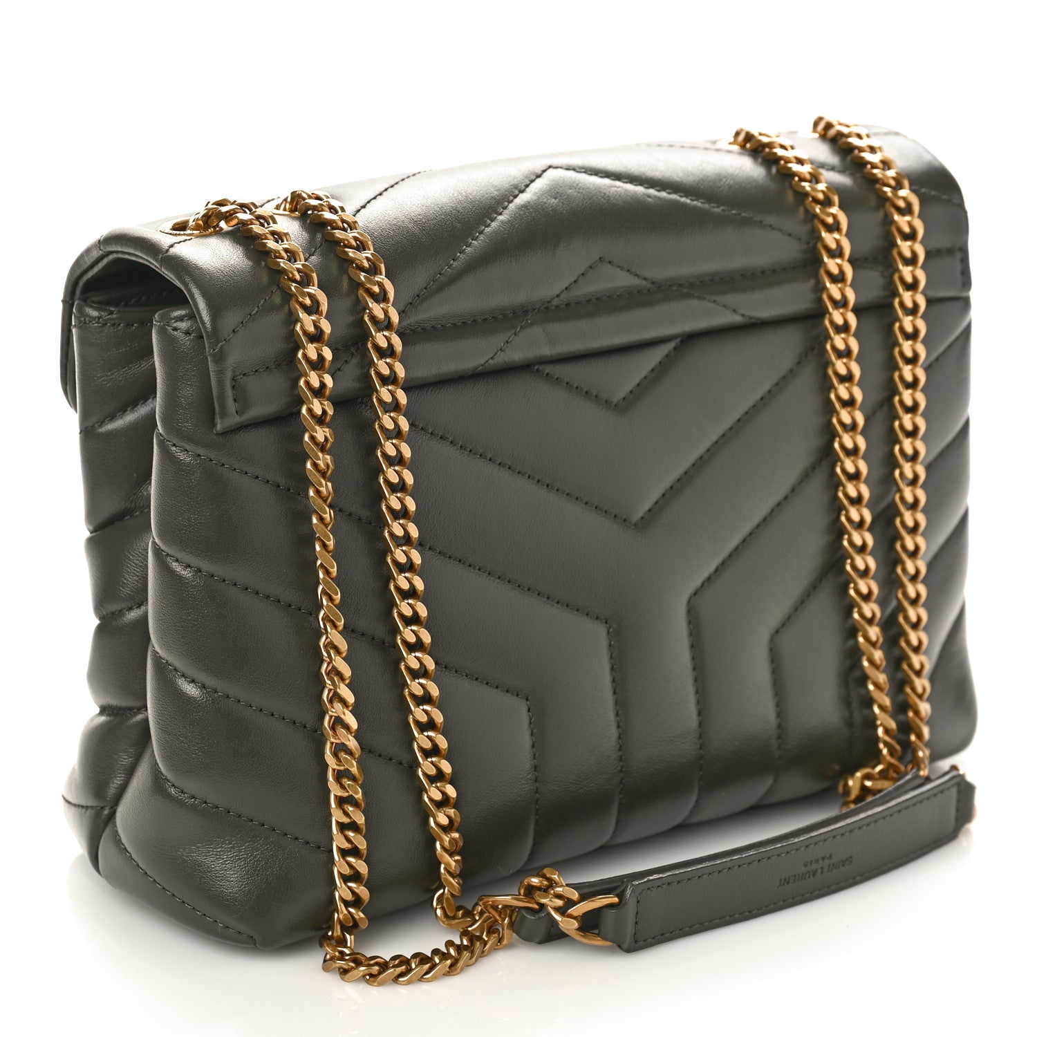 Saint Laurent Calfskin Y Quilted Monogram Small Loulou Chain Satchel Grey Khaki 3 of 8