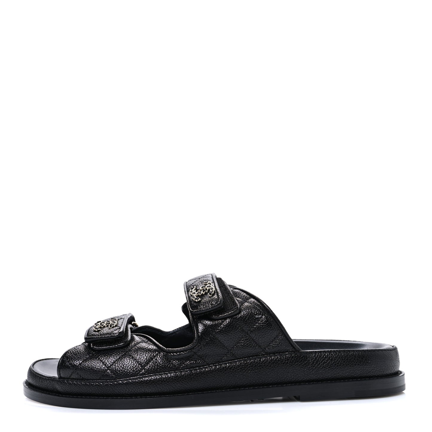 Grained Calfskin Velcro Dad Sandals 42 Black