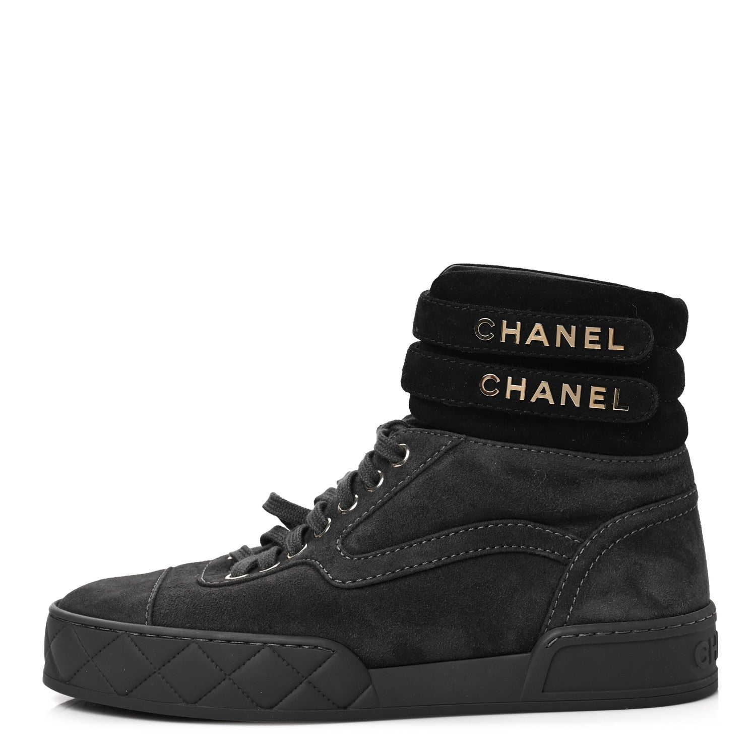 Chanel Suede Logo High Top Sneakers 37 Grey Black 1 of 8