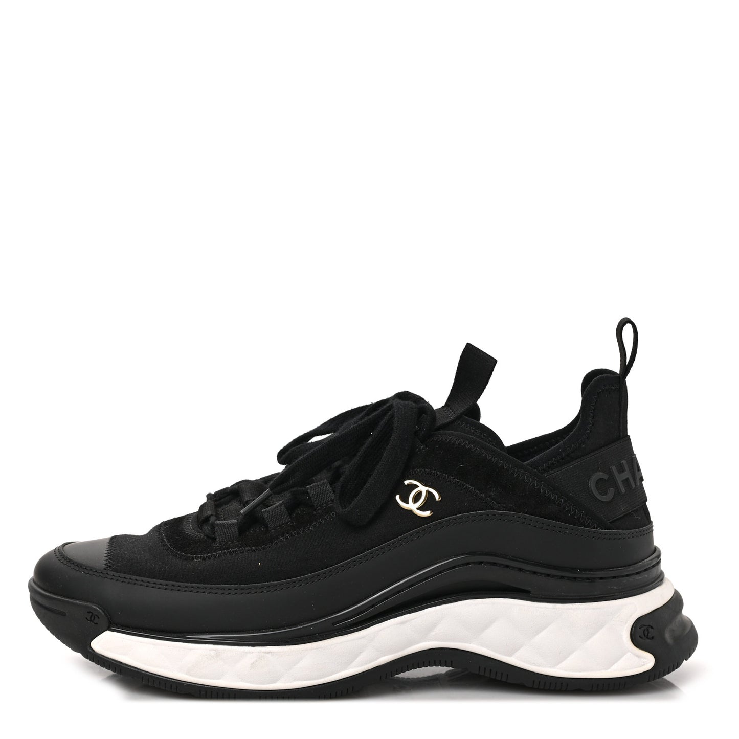 Velvet Calfskin Mixed Fibers CC Sneakers 38.5 Black