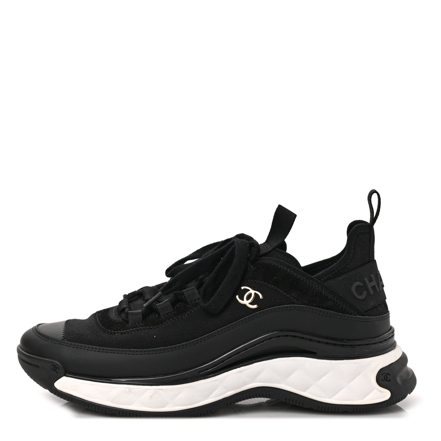 Chanel Velvet Calfskin Mixed Fibers CC Sneakers 38.5 Black 1 of 9
