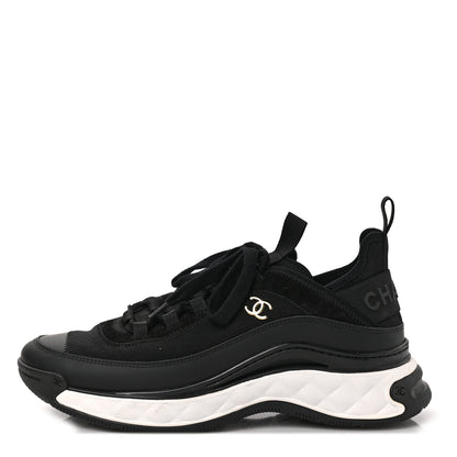 Chanel Velvet Calfskin Mixed Fibers CC Sneakers 38.5 Black 1 of 9