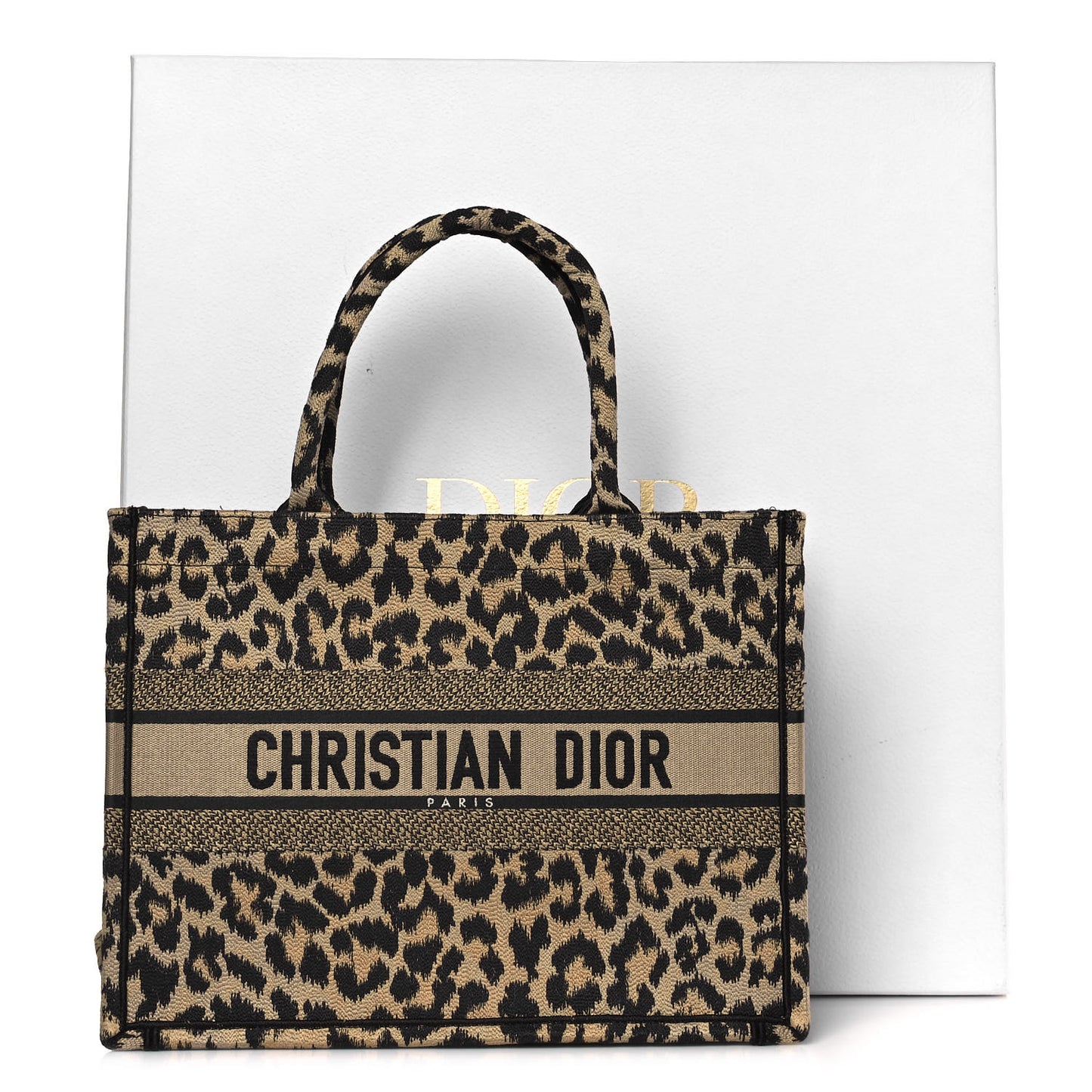 Canvas Mizza Embroidered Medium Leopard Book Tote Beige