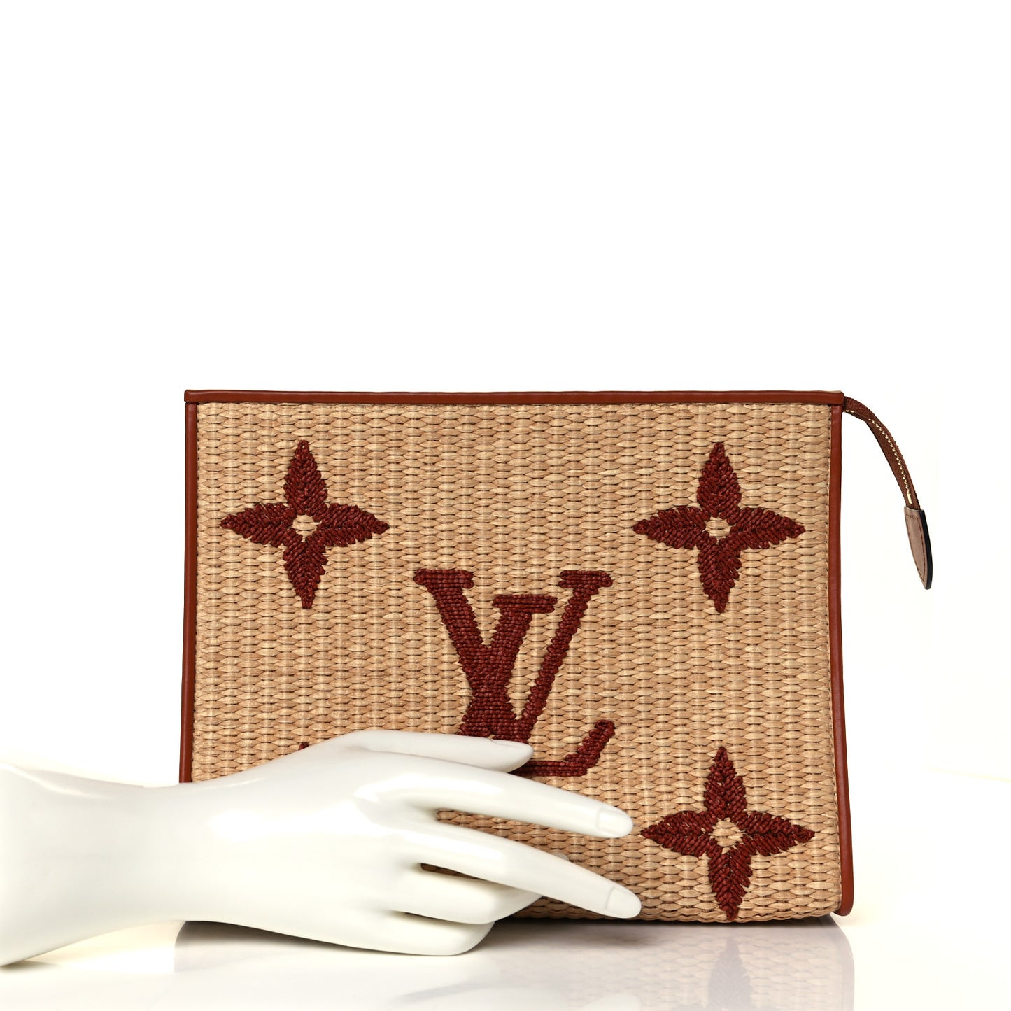 Raffia Monogram Giant Toiletry Pouch 26 Tan