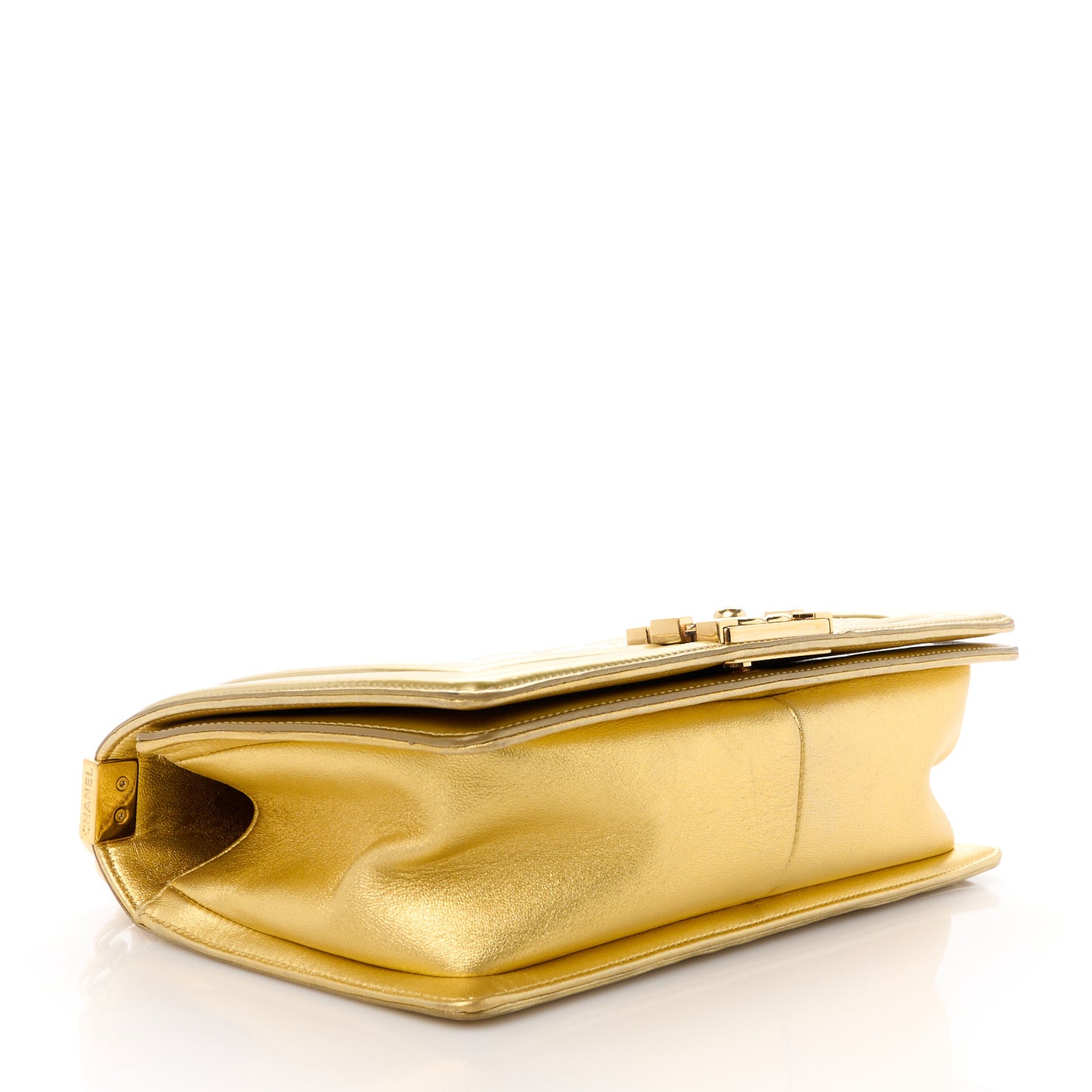 Metallic Patent Calfskin Quilted Medium Boy Flap Gold