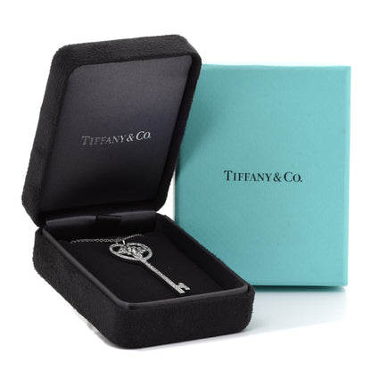 Tiffany Platinum Diamond Ornate Heart Key Pendant Necklace 7 of 7