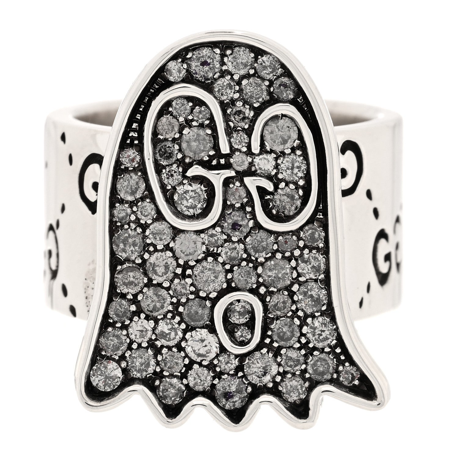 Gucci Sterling Silver Grey Diamond GucciGhost Ghost Ring 54 6.75 1 of 7