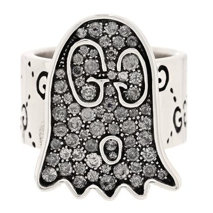 Gucci Sterling Silver Grey Diamond GucciGhost Ghost Ring 54 6.75 1 of 7