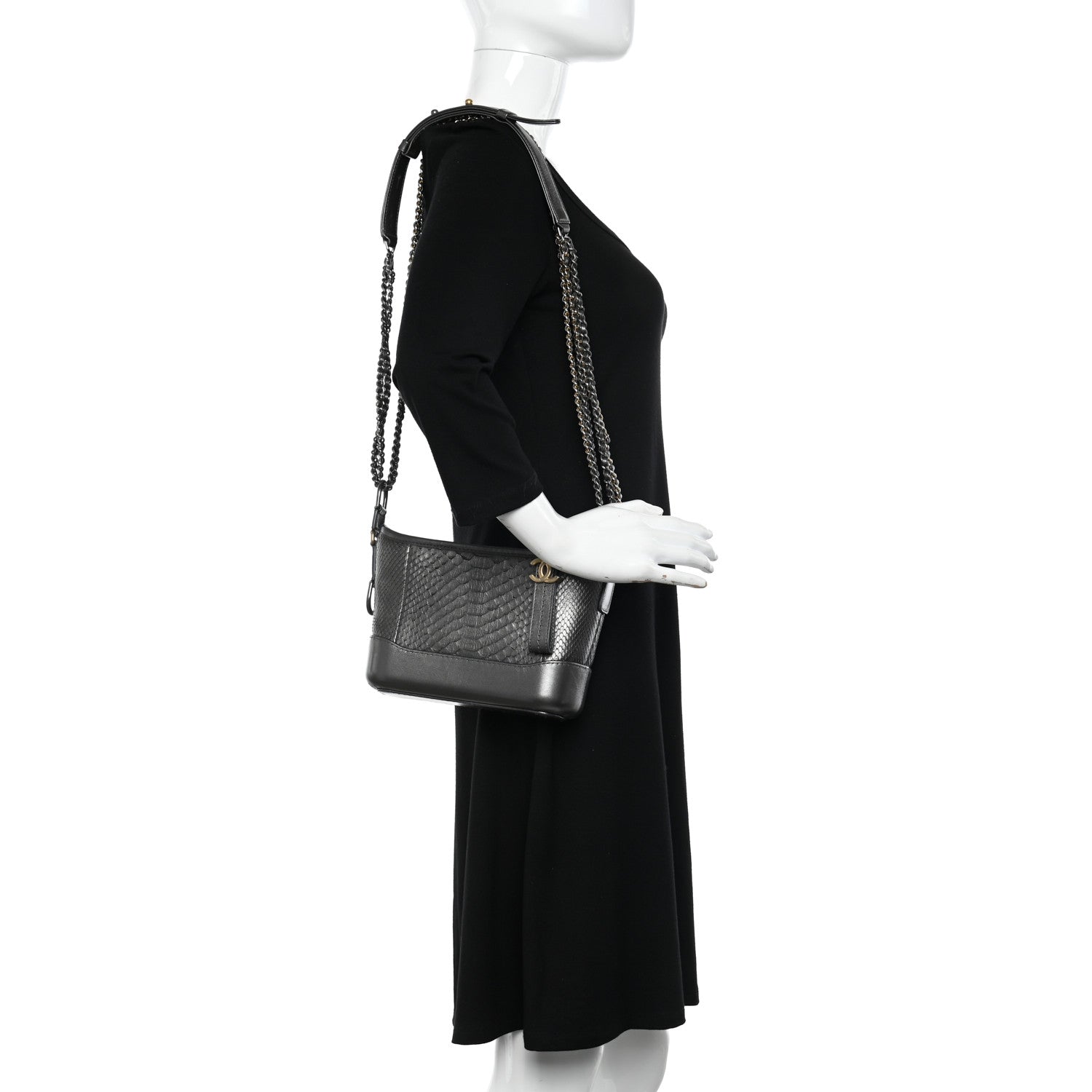 Chanel Metallic Snakeskin Small Gabrielle Hobo Pewter 2 of 12