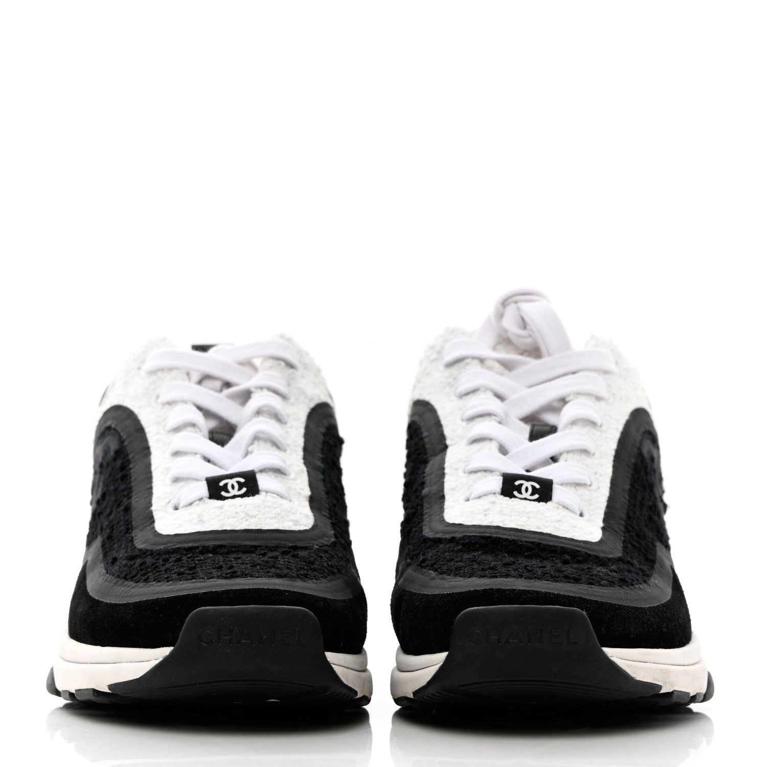 Chanel Tweed Suede Calfskin CC Sneakers 36.5 Black White 2 of 14