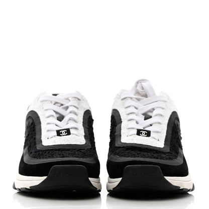 Chanel Tweed Suede Calfskin CC Sneakers 36.5 Black White 2 of 14