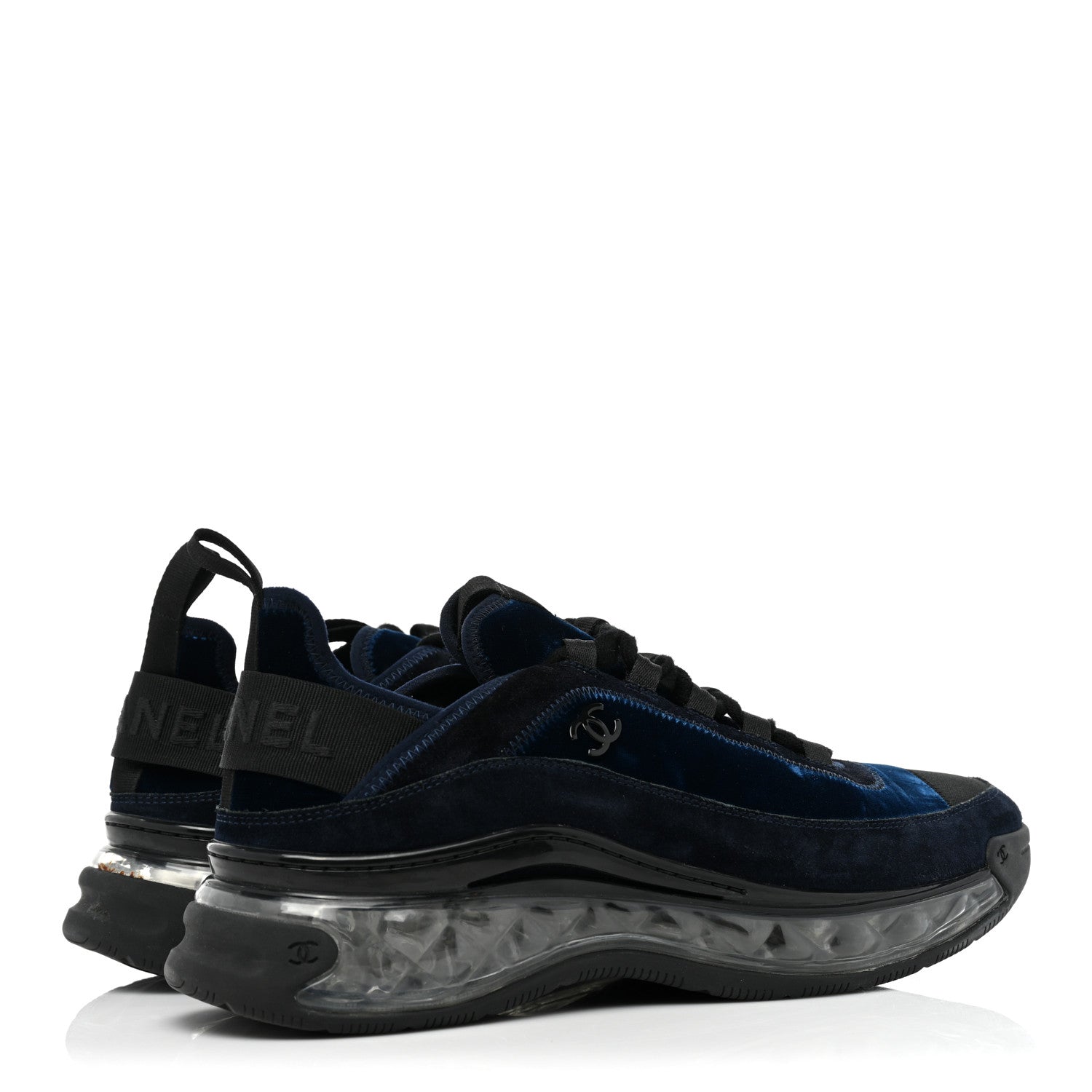 Chanel Suede Calfskin Velvet Grosgrain CC Sneakers 41 Navy Blue Black 5 of 12