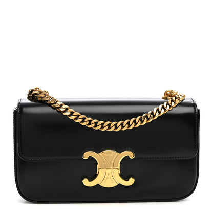 Celine Shiny Calfskin Triomphe Chain Shoulder Bag Black 1 of 9
