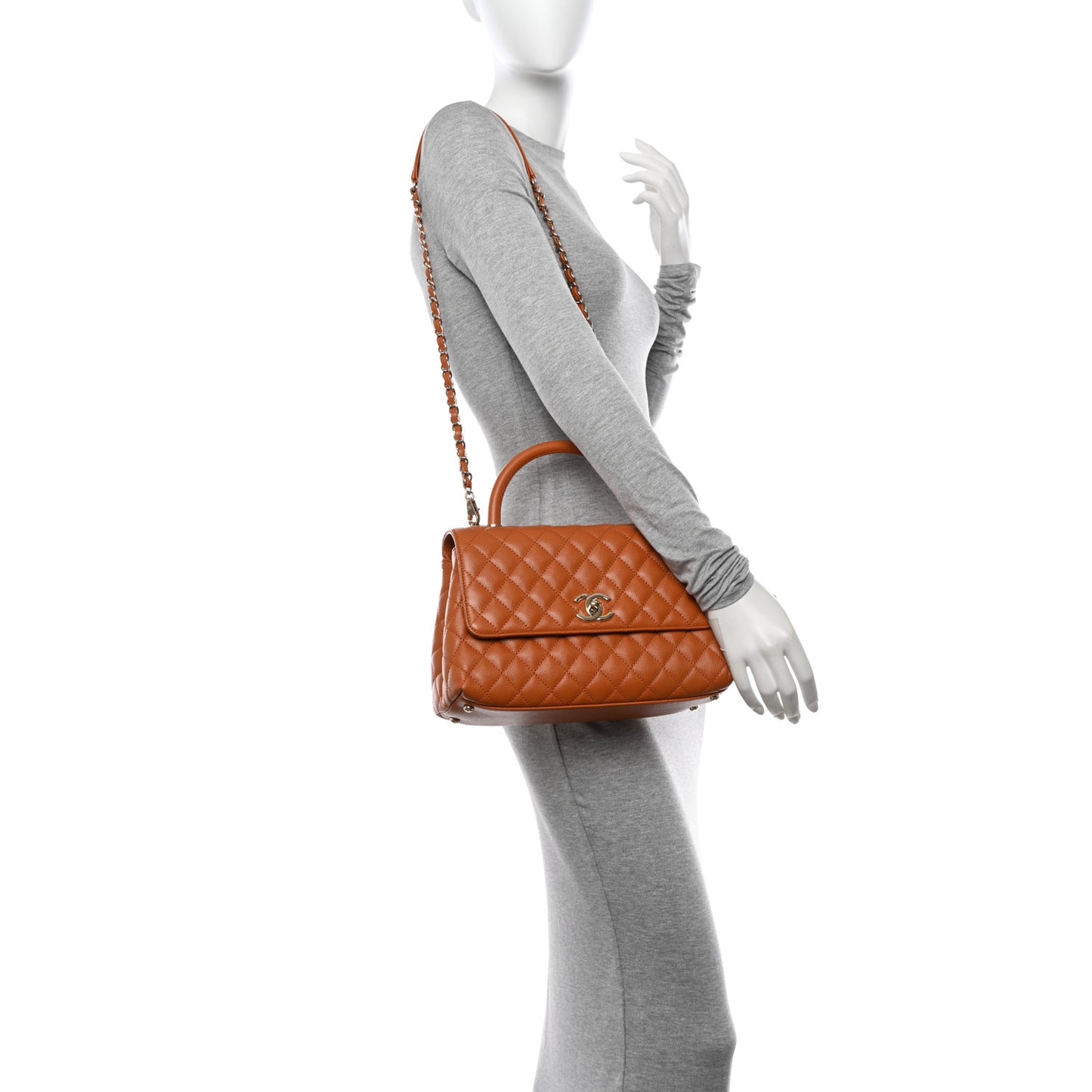 Caviar Quilted Small Coco Handle Flap Brown