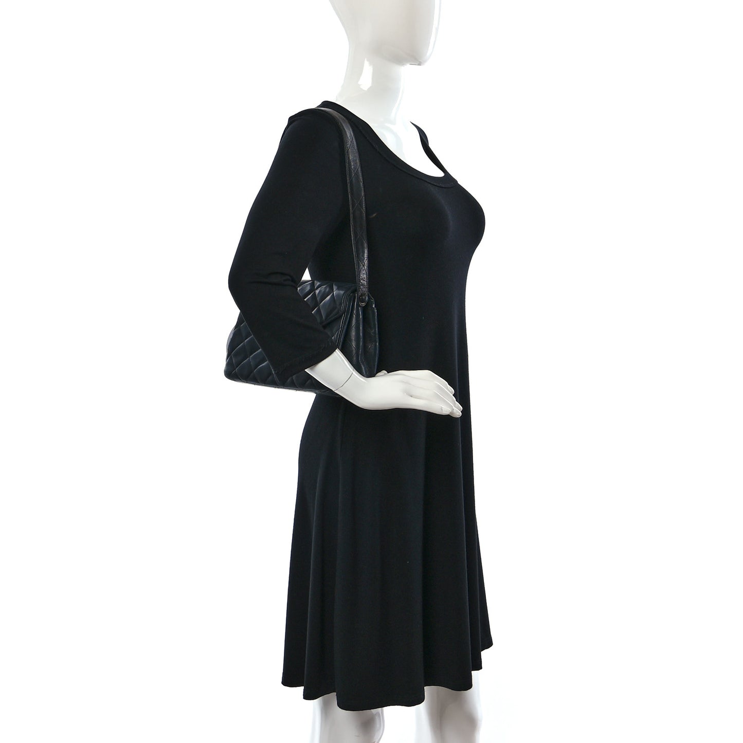 Lambskin Quilted CC Flap Shoulder Bag Navy