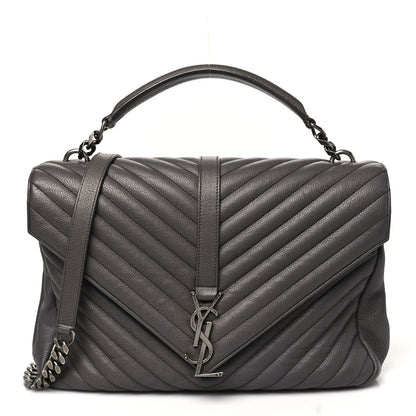 Saint Laurent Sheepskin Matelasse Chevron Monogram Large College Satchel Dark Anthracite 1 of 13
