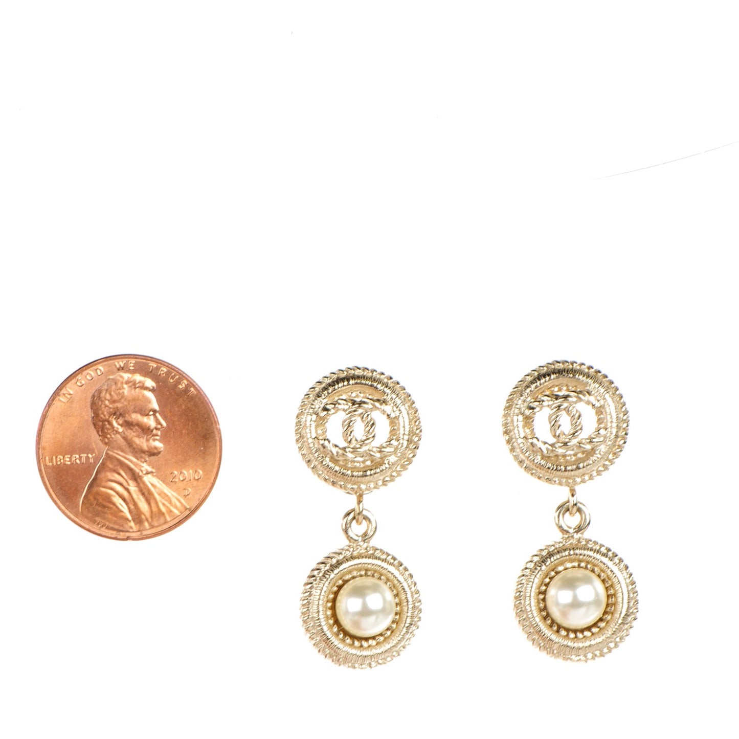 Pearl CC Dangle Earrings Gold