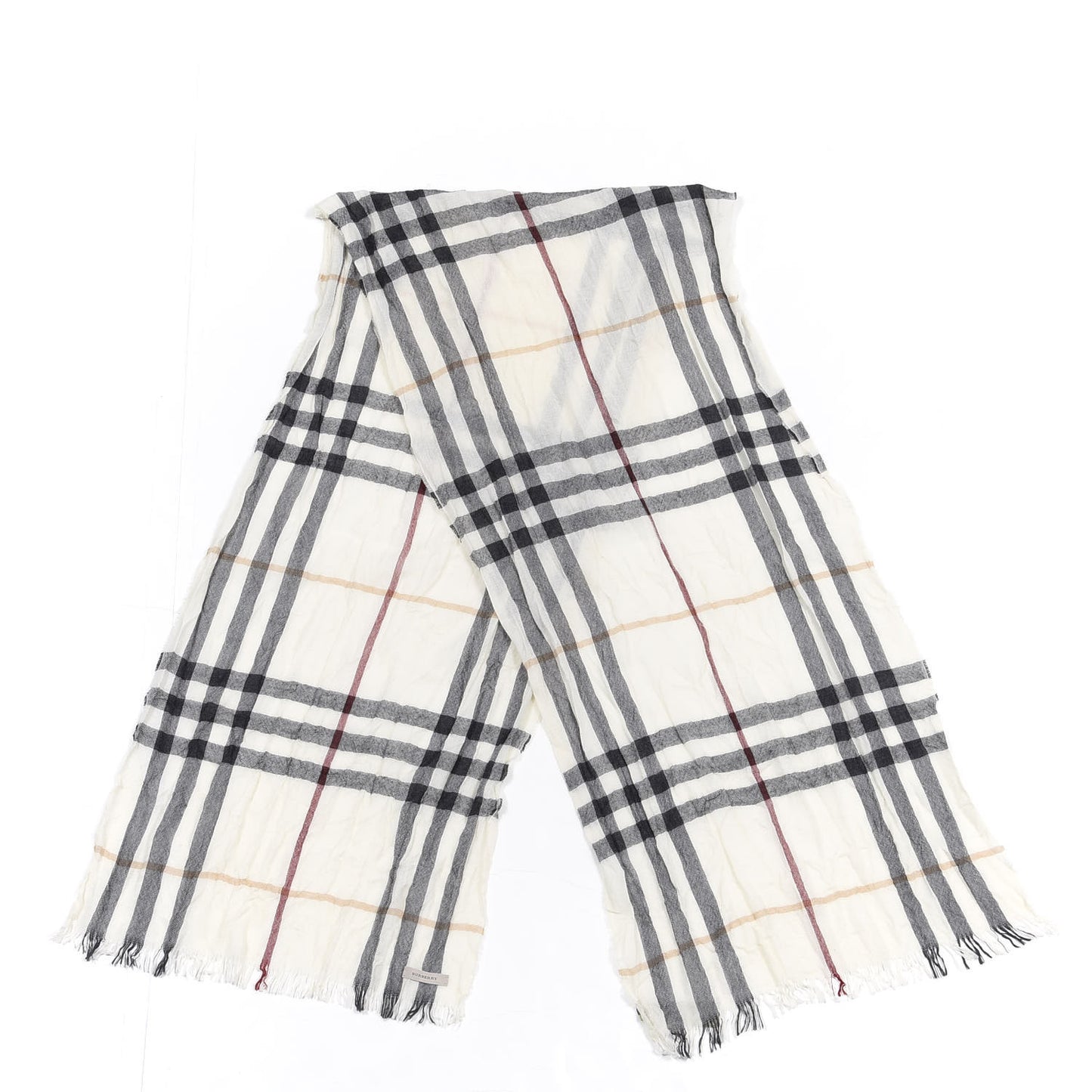 Wool Silk Gauze Giant Check Lightweight Scarf White