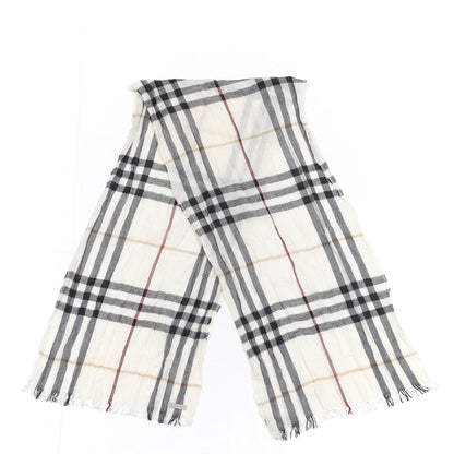 Burberry Wool Silk Gauze Giant Check Lightweight Scarf White 2 of 4