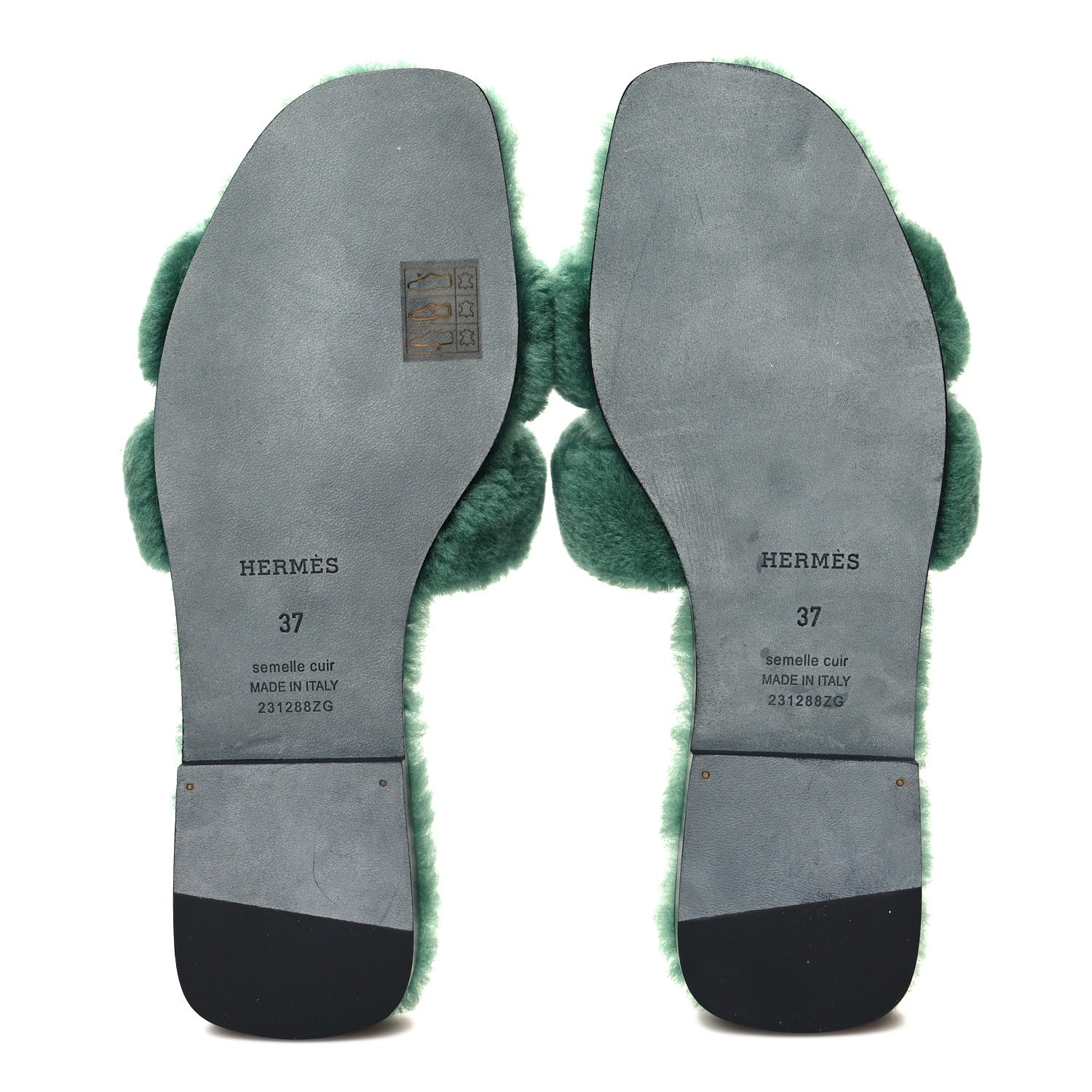 Hermes Woolskin Oran Sandals 37 Vert Anglais 5 of 8