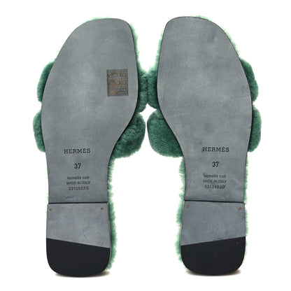 Hermes Woolskin Oran Sandals 37 Vert Anglais 5 of 8
