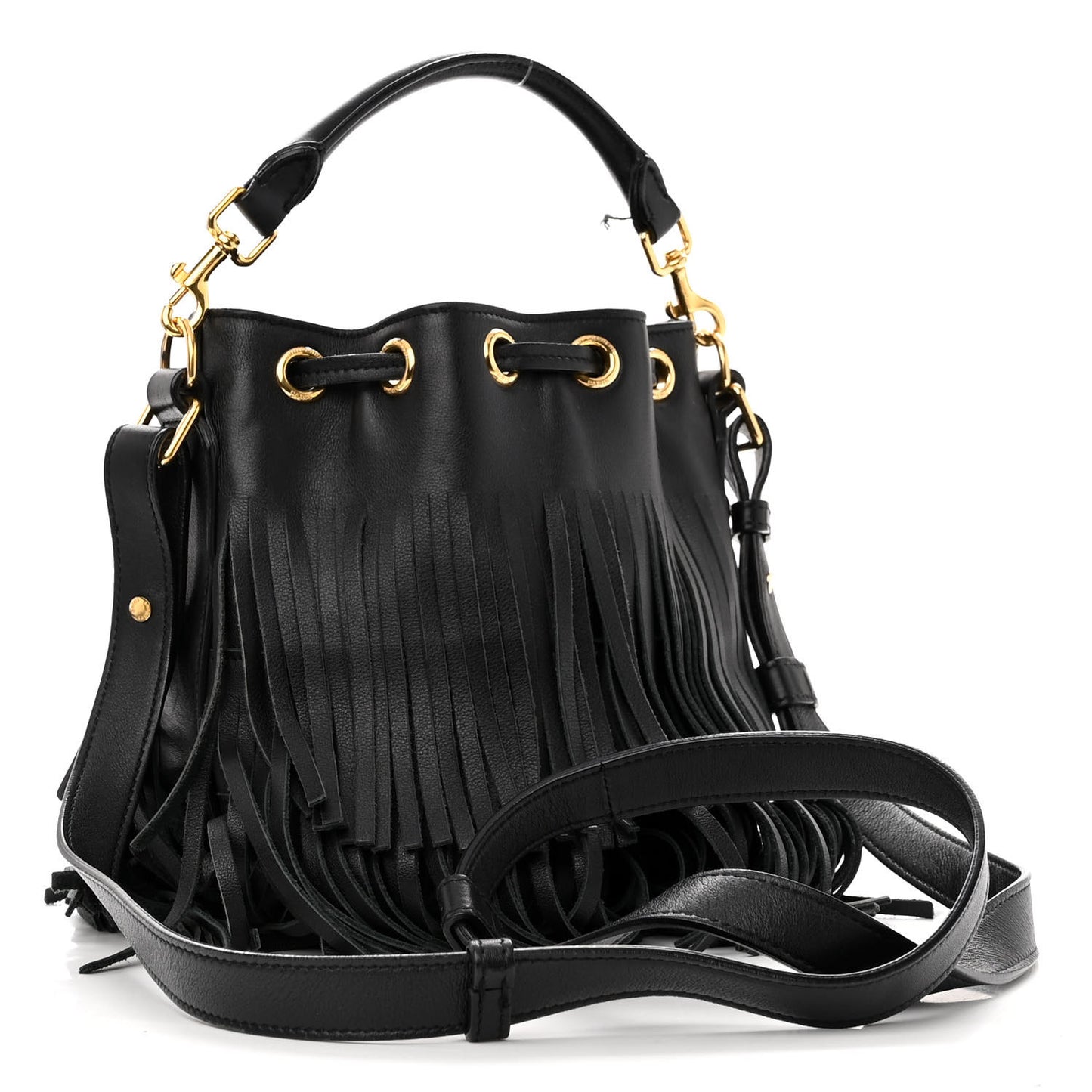 Calfskin Small Emmanuelle Fringe Hobo Bag Black