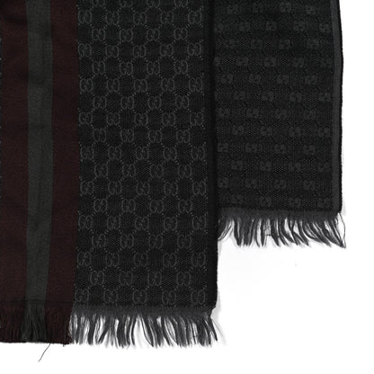 Gucci Wool Silk GG Monogram Web Verbier Fringe Scarf Charcoal 4 of 4