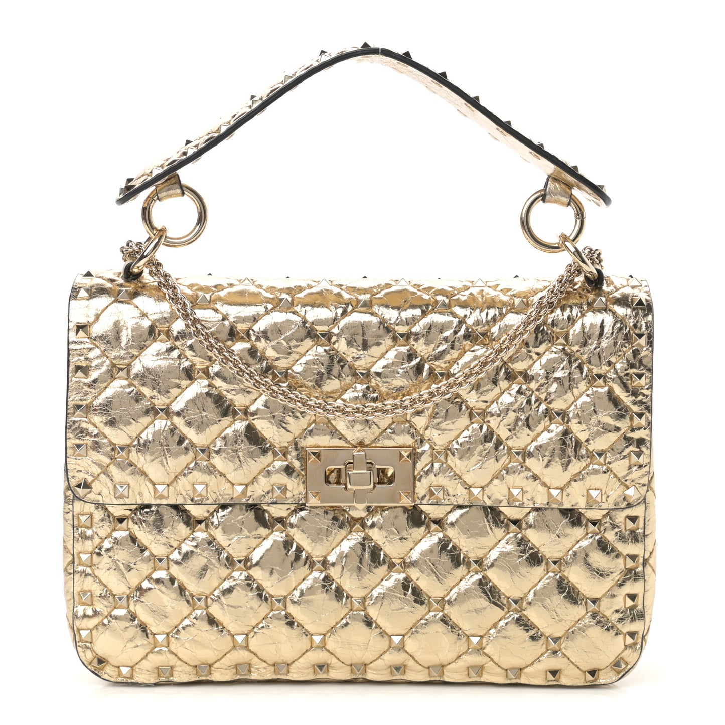 Metallic Wrinkled Lambskin Medium Rockstud Spike Shoulder Bag Mekong