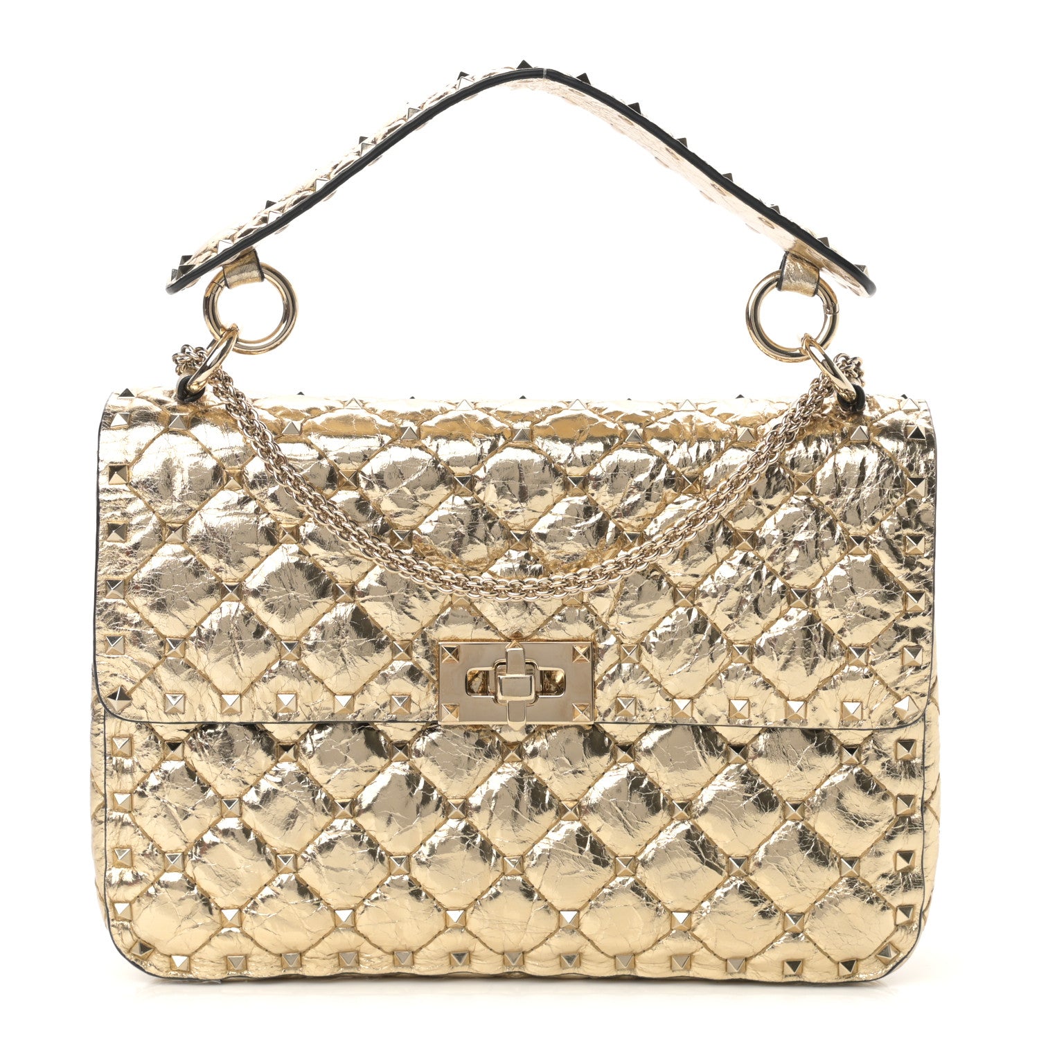 Valentino Garavani Metallic Wrinkled Lambskin Medium Rockstud Spike Shoulder Bag Mekong 1 of 12