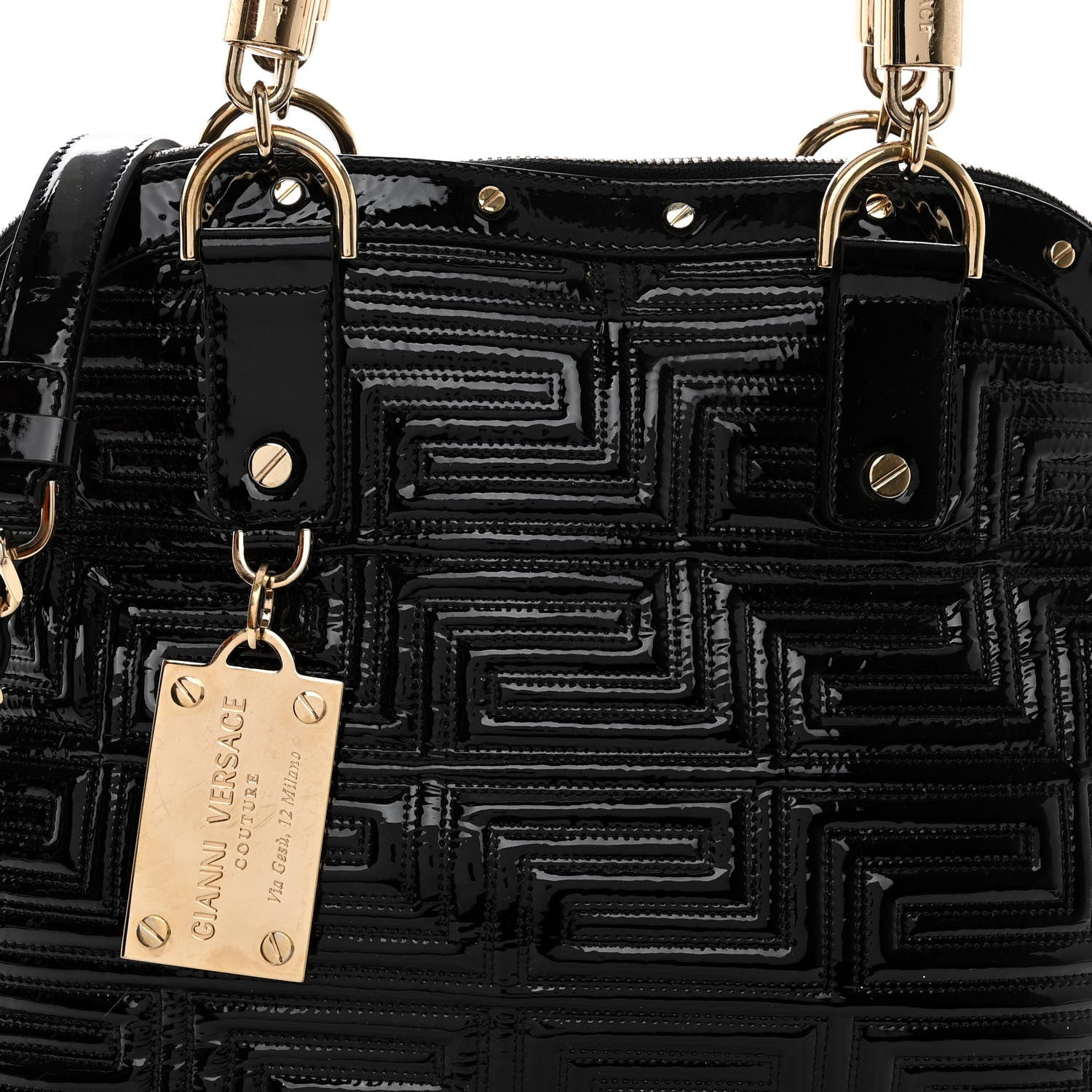 Versace Patent Borsa Couture Shoulder Bag Black 7 of 10