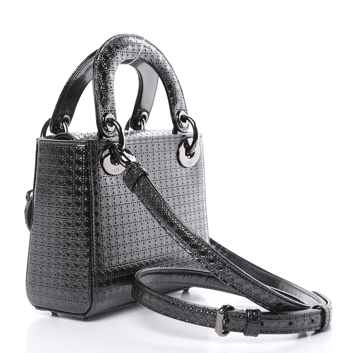 Metallic Patent Micro-Cannage Mini Lady Dior Onyx Black